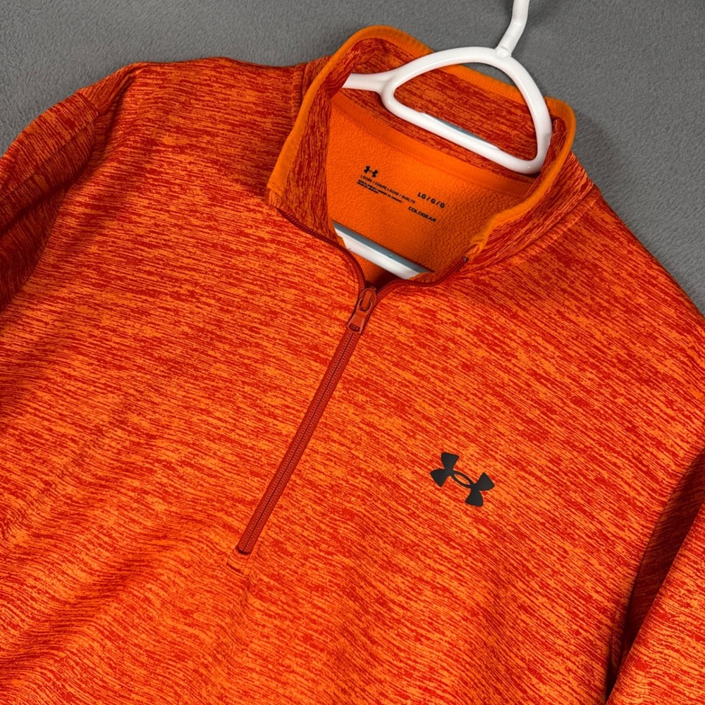 Under Armour Pullover Mens Large Orange Heathered Loose ColdGear 1/4 Zip Sweater